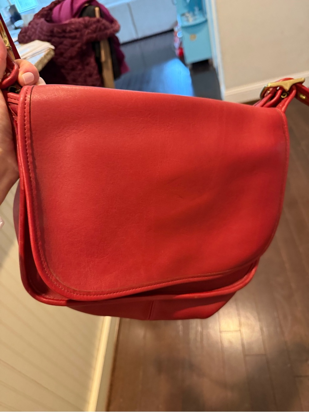 Coach Red Leather Crossbody Saddle Bag